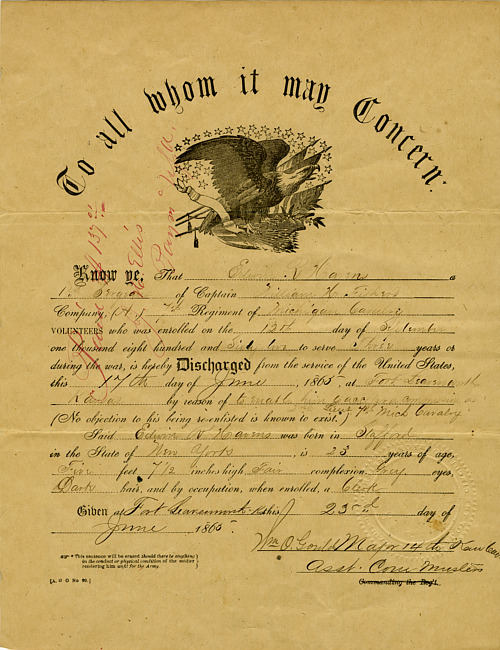 Sergeant Edwin R. Havens discharge certificate and oath of identity