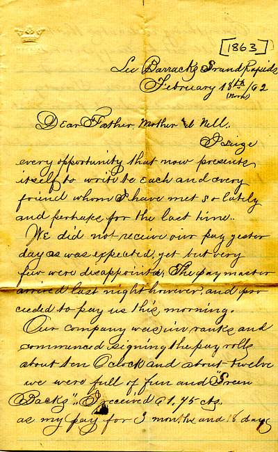 Havens Letter : February 18 1863