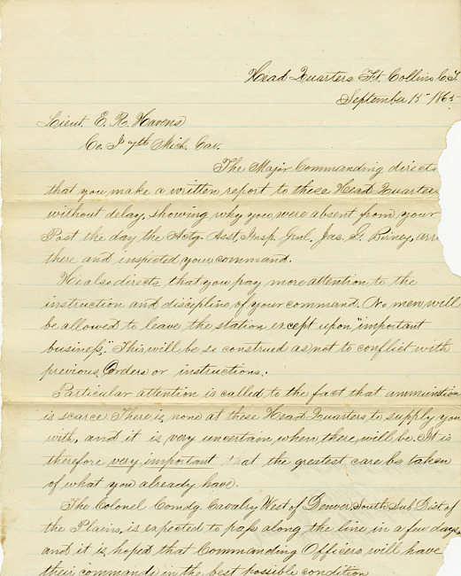Letter to Edwin R. Havens from Fort Collins Command