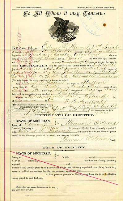 Edwin Havens discharge certificate