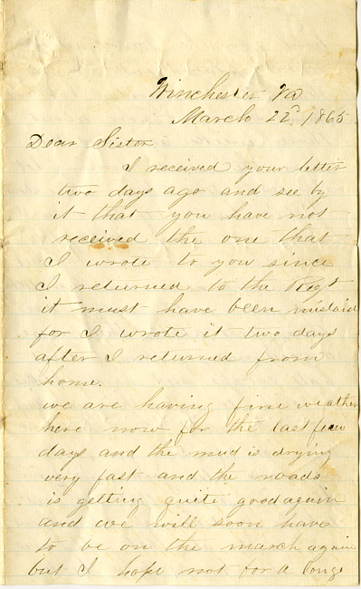 James Hardenbergh Letter - March 22, 1865