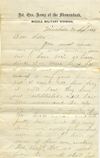 James Hardenbergh Letter - September 3, 1865