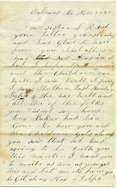 John Hardenbergh Letter - November 3, 1862