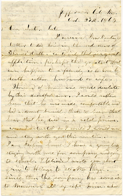 Deborah Hardenbergh Payn Letter - October 27, 1862