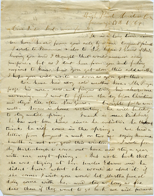 Deborah Hardenbergh Payn Letter - January 17, 1864