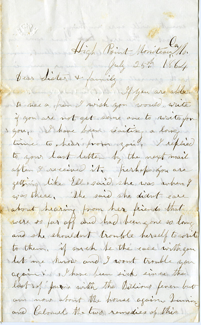 Deborah Hardenbergh Payn Letter - July 25, 1864
