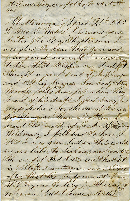G. W. Gordon Letter - April 21, 1865