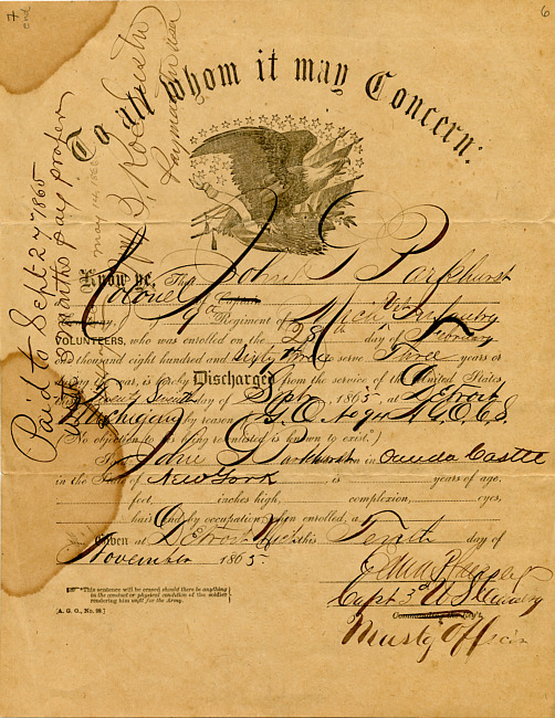 Parkhurst Official Military Record : Discharge Form