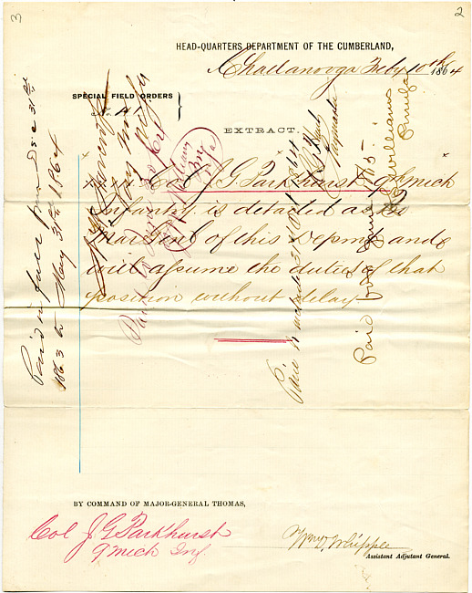 Parkhurst Field Order : Department of the Cumberland Detail