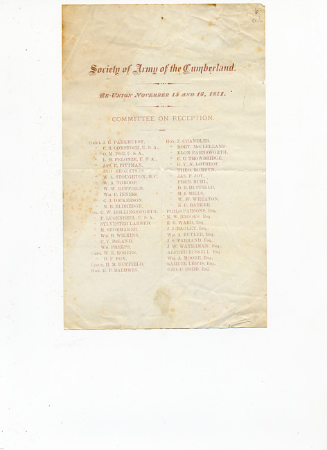 List of Committee Members for Army Reunion : November 15 & 16, 1871
