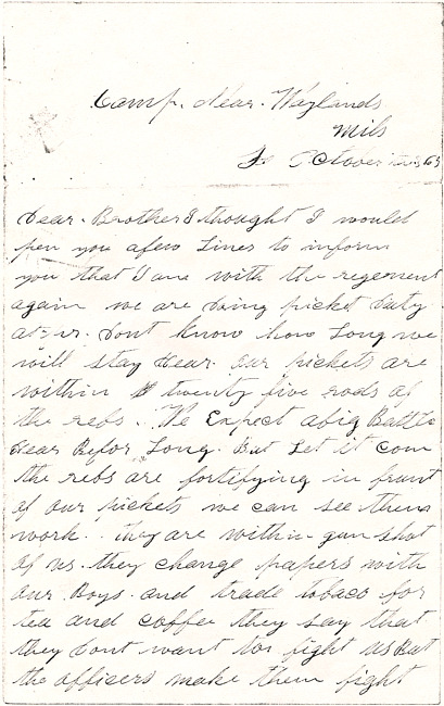 David R. Frego Letter : October 3, 1863