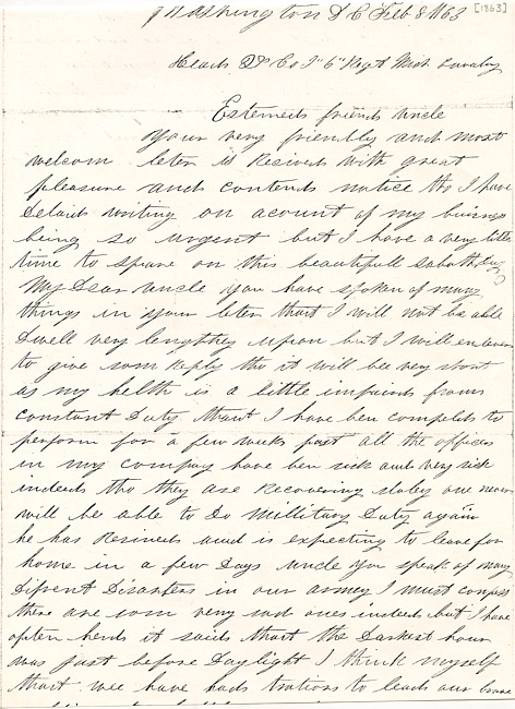 Lt. Robert A. Moon Letter : February 8, 1863