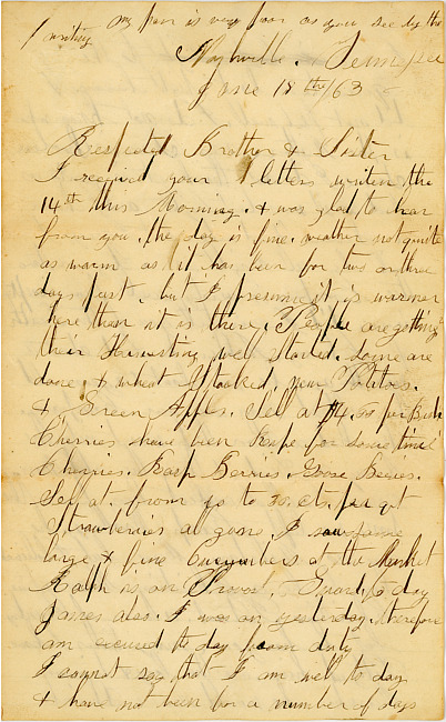 Albert W. Barber Letter : June 18, 1863