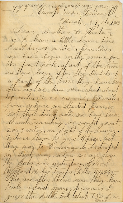 Albert W. Barber Letter : March 29, 1863