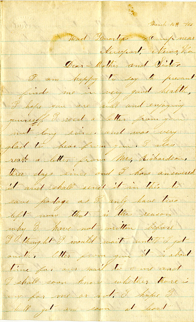 Benjamin F. Marsh Letter : March 16, 1863