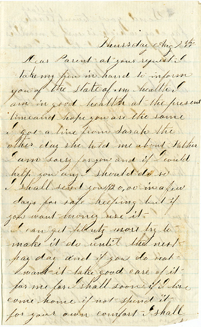 Alvah Marsh Letter : August 7, 1862