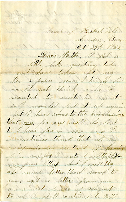 Benjamin F. Marsh Letter : October 27-November 2, 1863