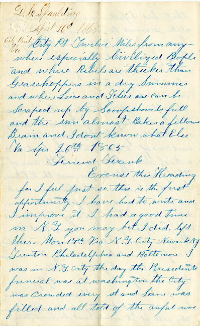 Benjamin F. Marsh Letter : April 26, 1865