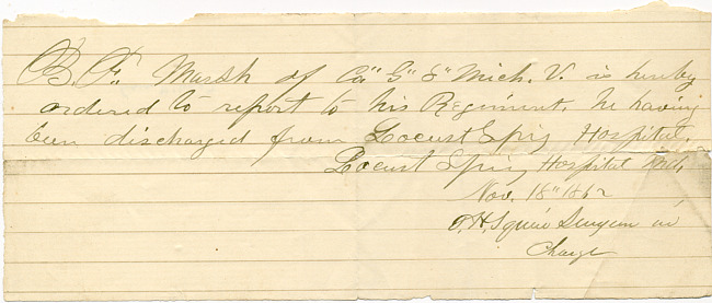 Benjamin F. Marsh Letter : November 18, 1862