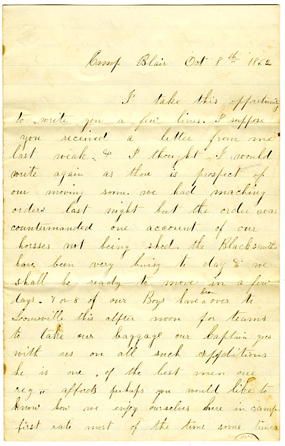 Othniel Gooding Letter : October 8, 13, & 14, 1862