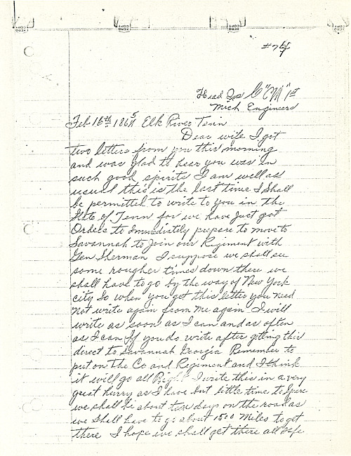 Simeon A. Howe Letters : February 16, 1865