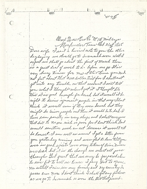 Simeon A. Howe Letters : February 21, 1865