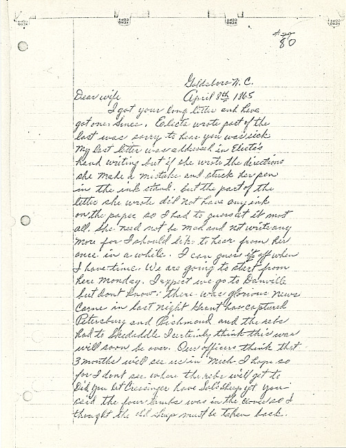 Simeon A. Howe Letter : April 8, 1865