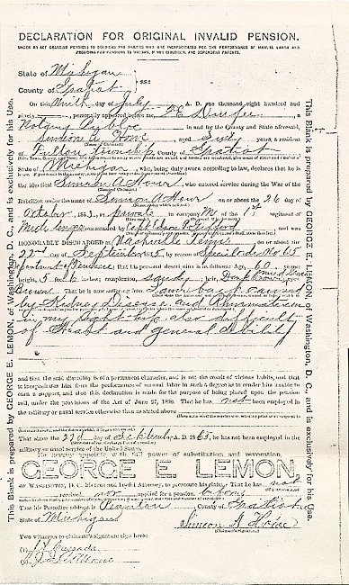 Simeon A. Howe Declaration For Original Invalid Pension : July 12, 1890