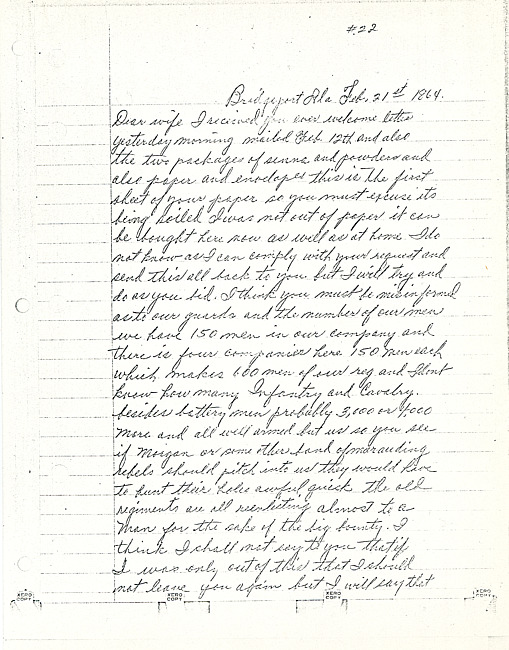 Simeon A. Howe Letter : February 21, 1864