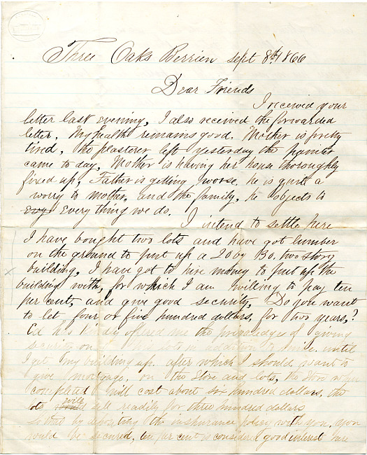 Warren Letter : September 8, 1866