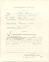 Albert Doxtader Pension Records : Casualty Sheet (November 2, 1881)