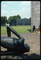 Neuengamme Concentration Camp : Foreground sculpture with camp museum in background