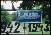 Belzec Concentration Camp : Entry gate signage in English