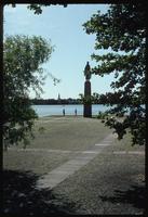 Ravensbrück Concentration Camp : View across lake from main commemorative sculpture