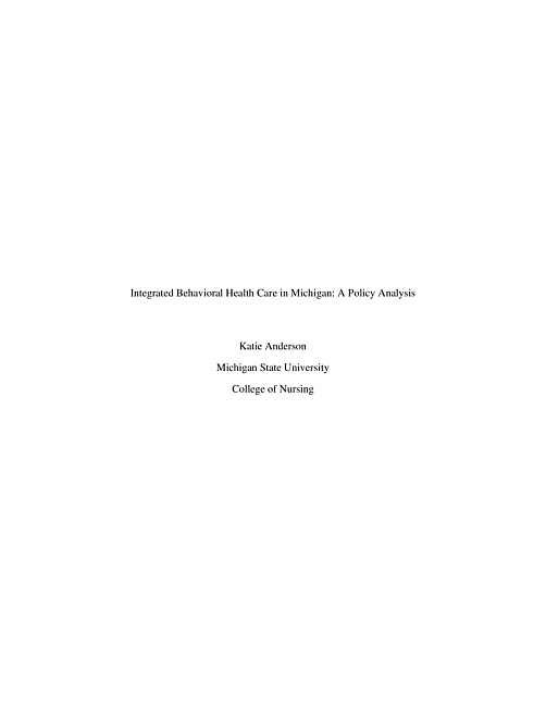 Integrated behavioral health care in Michigan : a policy analysis