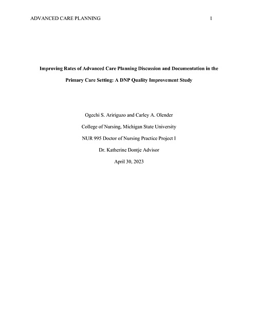 Improving rates of advanced care planning discussion and documentation in the primary care setting : a DNP quality improvement study