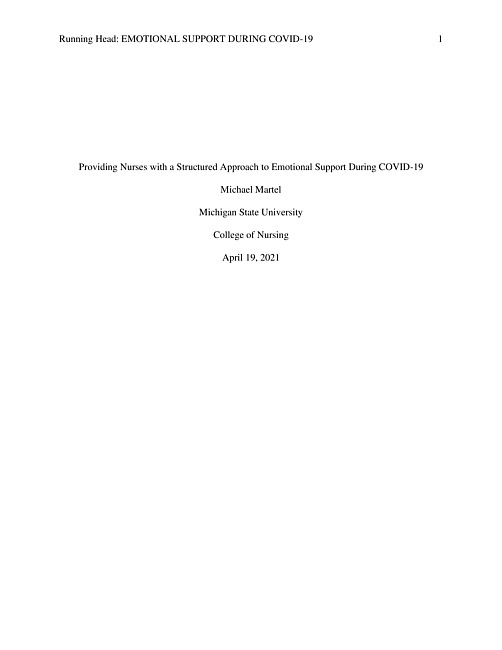 Providing nurses with a structured approach to emotional support during COVID-19