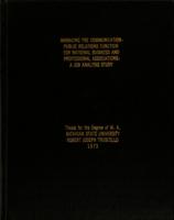 Managing the communication-public relations function for national business and professional associations : a job analysis study