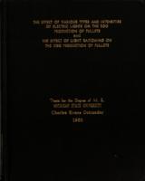 The effect of various types and intensities of electric lights on the egg production of pullets, and the effect of light rationing on the egg production of pullets