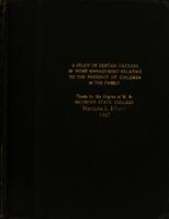 A study of certain factors in home management relating to the presence of children in the family