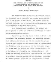 The potential use of fertilizer for the intensification and development of agriculture in the United Arab Republic