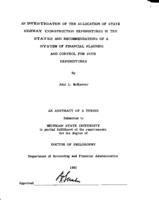 An investigation of the allocation of state highway construction expenditures in ten states, and recommendations of a system of financial planning and control for such expenditures