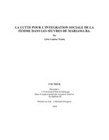 La lutte pour l'integration sociale de la femme dans les oeuvres de Mariama Ba