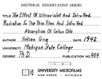 The effect of ultraviolet and infra-red radiation to the thin films and infra-red absorption of certain oils