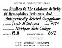 Studies on the catalase activity of Hemophilus pertussis and antigenically related organisms