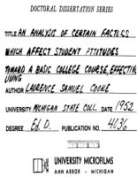 An analysis of certain factors which affect student attitudes toward a basic college course, Effective Living