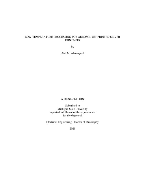 Low-temperature processing for aerosol-jet printed silver contacts