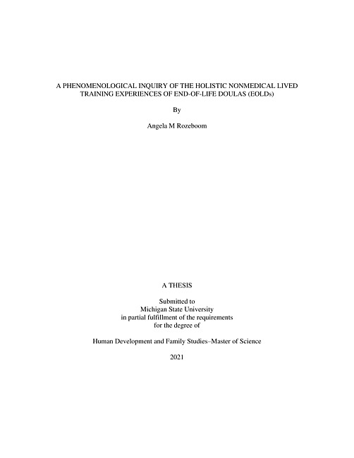 A phenomenological inquiry of the holistic nonmedical lived training experiences of end-of-life doulas (eolds)