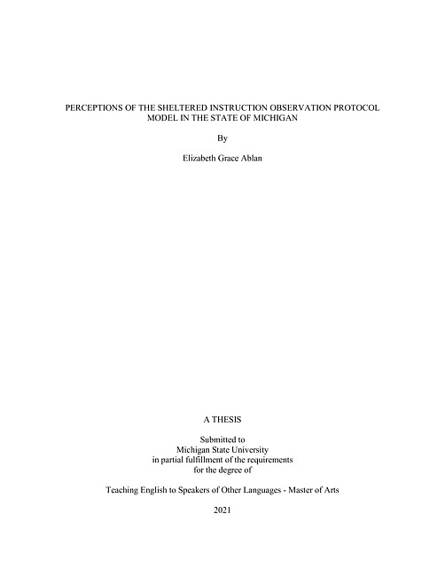 Perceptions of the sheltered instruction observation protocol model in the state of Michigan