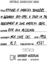 Attitudes of American travelers in Germany 1815-1890